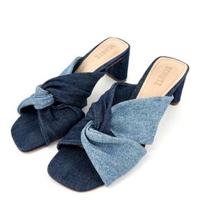 Schutz Wendy Block Heel Slide Sandals Size 8‎ Denim Blue